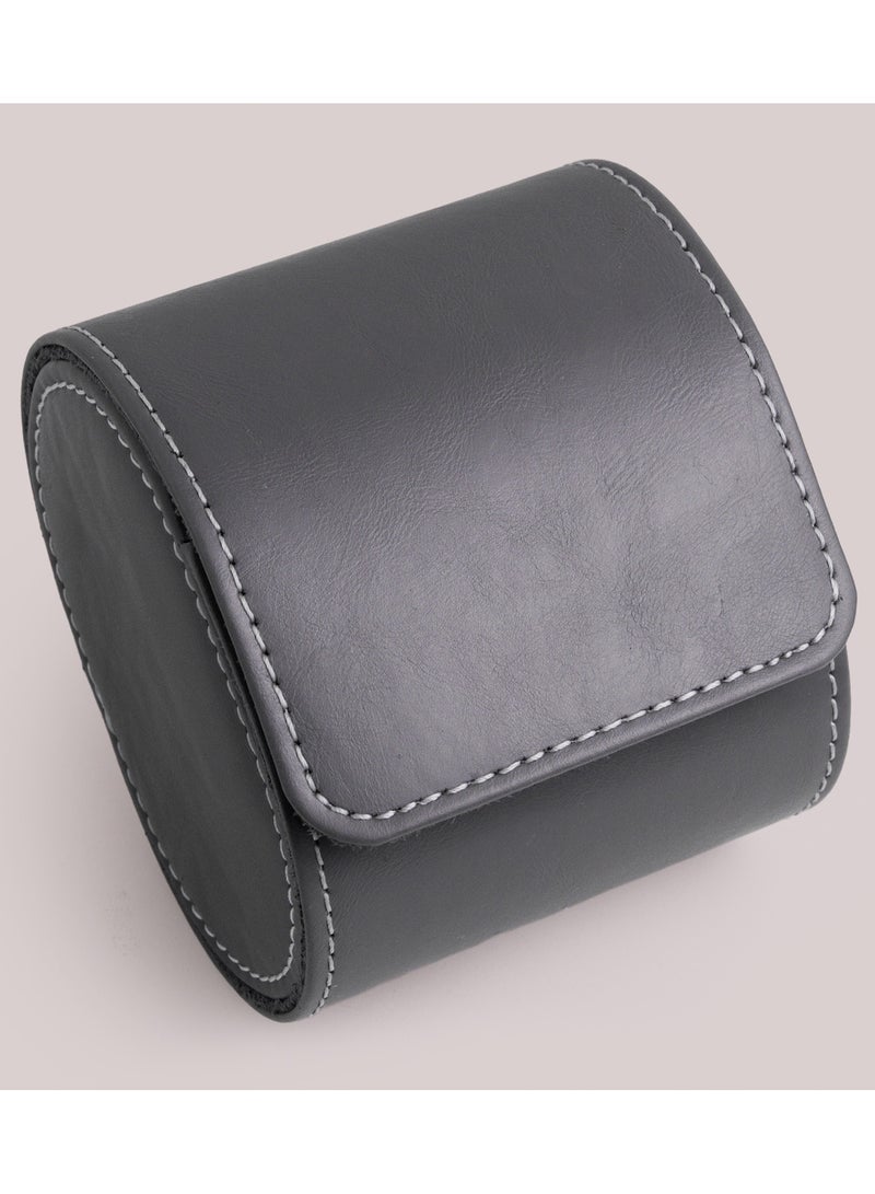 Clasico Luxury Heavy-Duty Leather Single Watch Travel Case Grey – Premium Watch Roll with Suede Interior, Secure Clip Lock & Cushioned Protection for Luxury Watches - Image 1